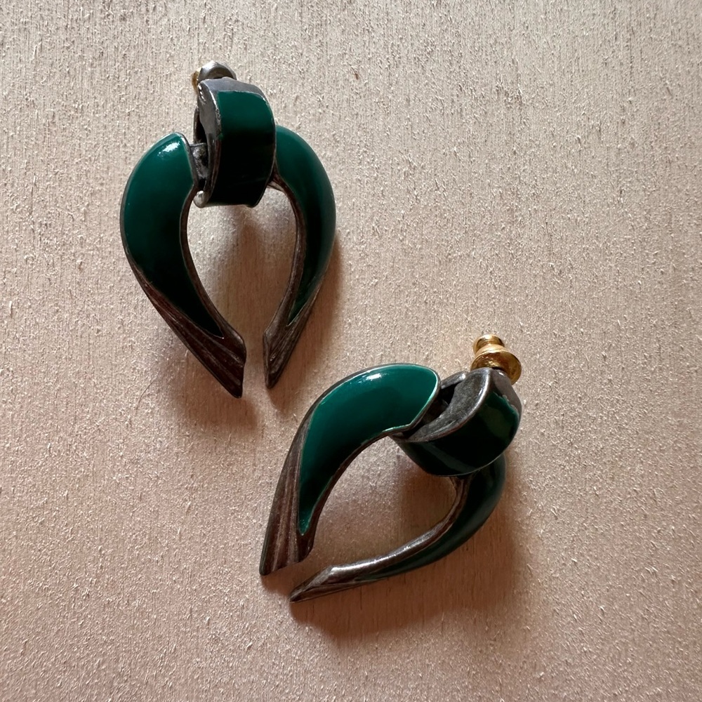 Green and Silver Post Earrings